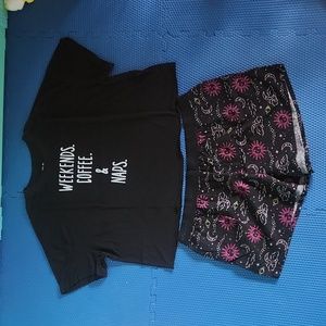 Women's Joyspun short sleeves top and bottom size 2x (18w-20w) Black and Pink